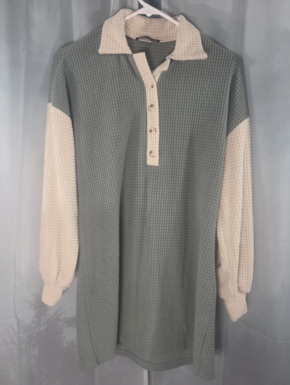 SHEIN Sage Green and Cream Waffle Knit Mini Dress
